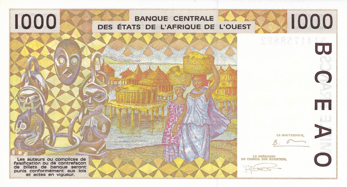 Back of West African States p811Td: 1000 Francs from 1994