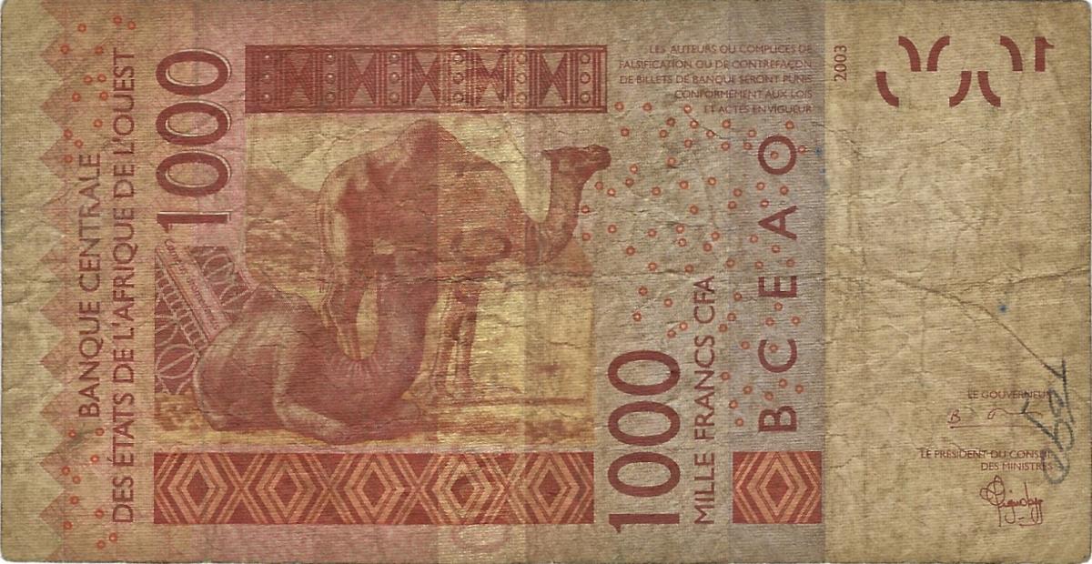 Back of West African States p815Tb: 1000 Francs from 2004