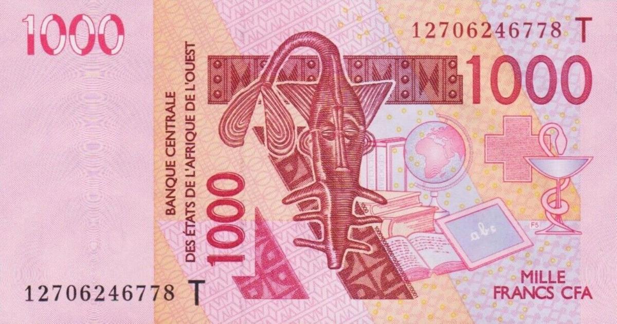 Front of West African States p815Tl: 1000 Francs from 2012