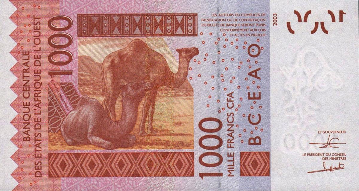 Back of West African States p815Tq: 1000 Francs from 2017