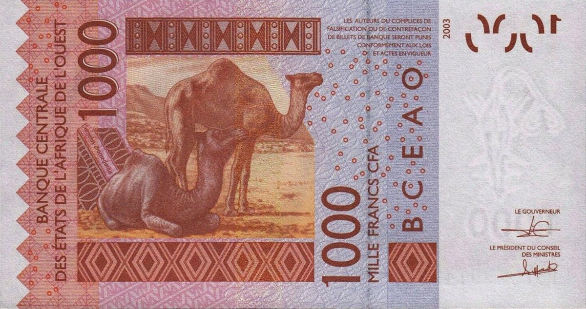 Back of West African States p815Tr: 1000 Francs from 2018