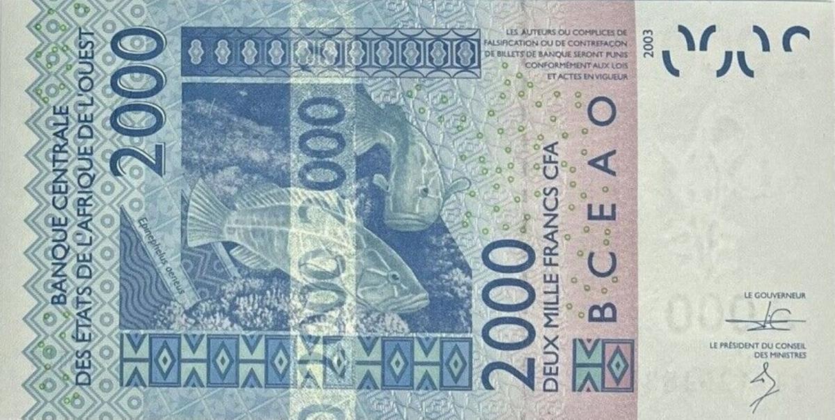 Back of West African States p816Tn: 2000 Francs from 2014