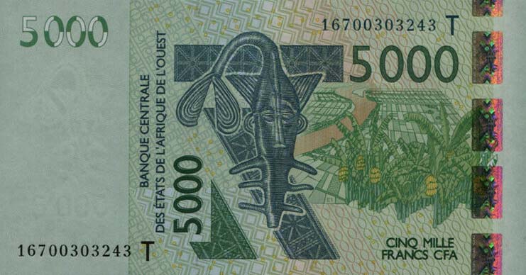 Front of West African States p817Tp: 5000 Francs from 2016