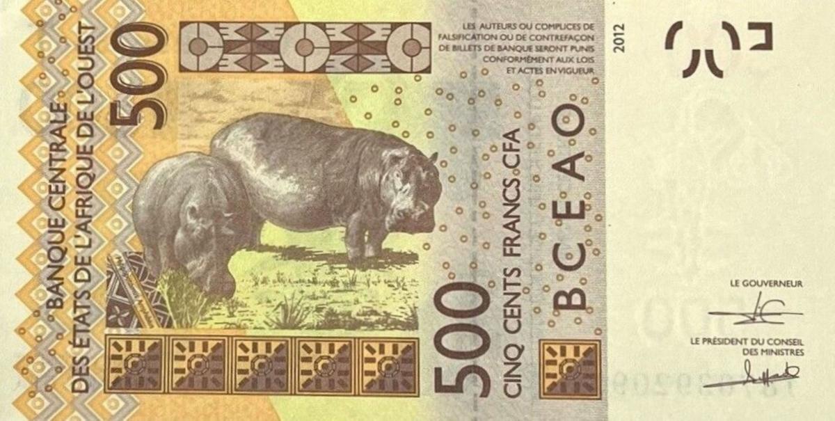 Back of West African States p819Tg: 500 Francs from 2018