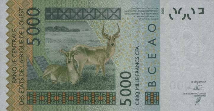 Back of West African States p917Sp: 5000 Francs from 2016