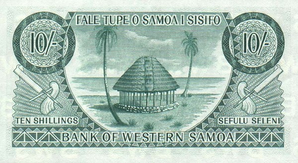 Back of Western Samoa p13a: 10 Shillings from 1963