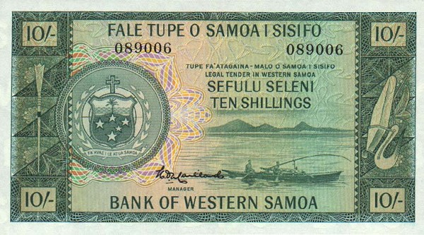 Front of Western Samoa p13a: 10 Shillings from 1963