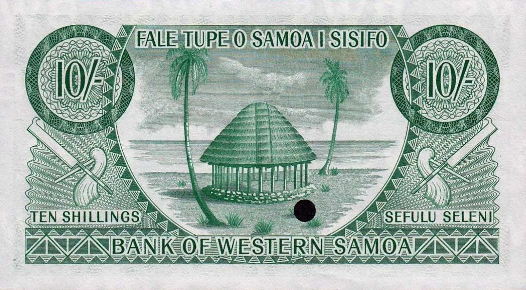 Back of Western Samoa p13s: 10 Shillings from 1963