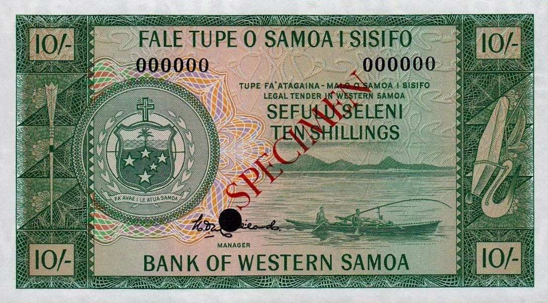 Front of Western Samoa p13s: 10 Shillings from 1963