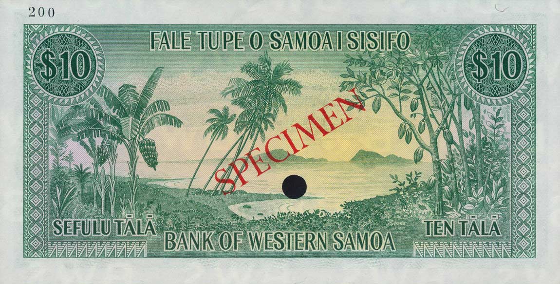 Back of Western Samoa p18ct: 10 Tala from 1967