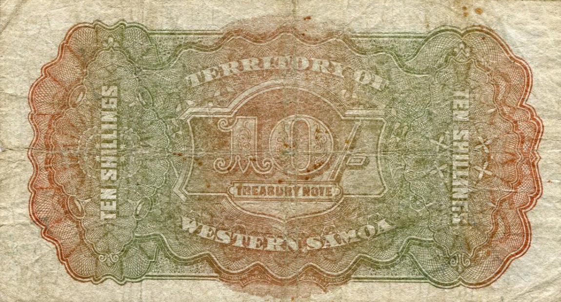 Back of Western Samoa p7b: 10 Shillings from 1938