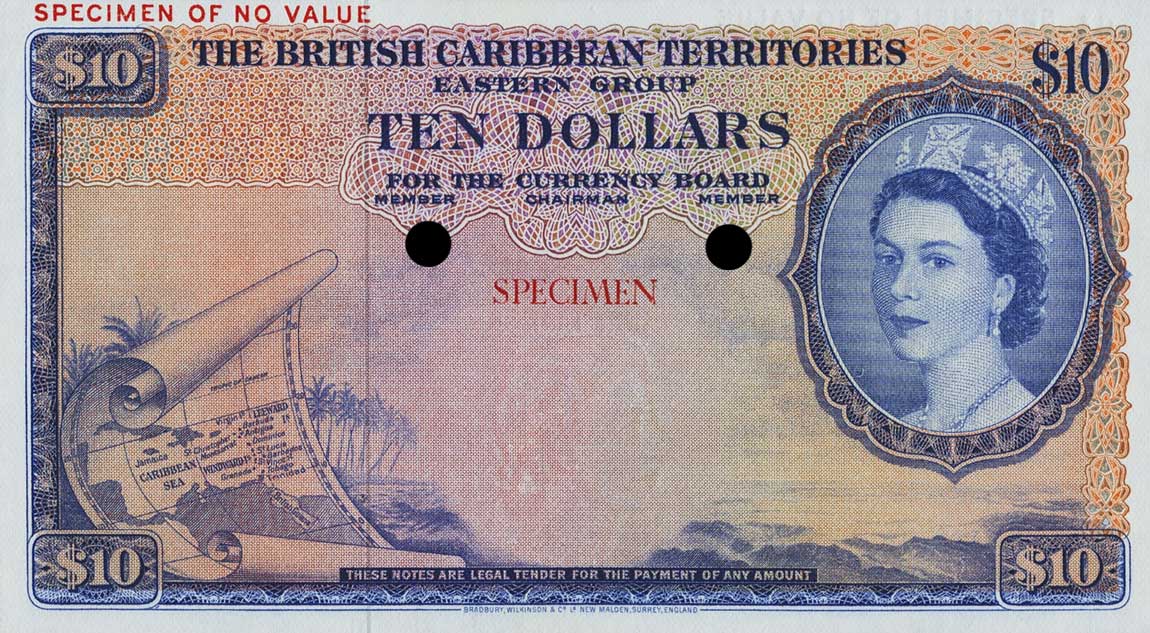 Front of British Caribbean Territories p10ct: 10 Dollars from 1955