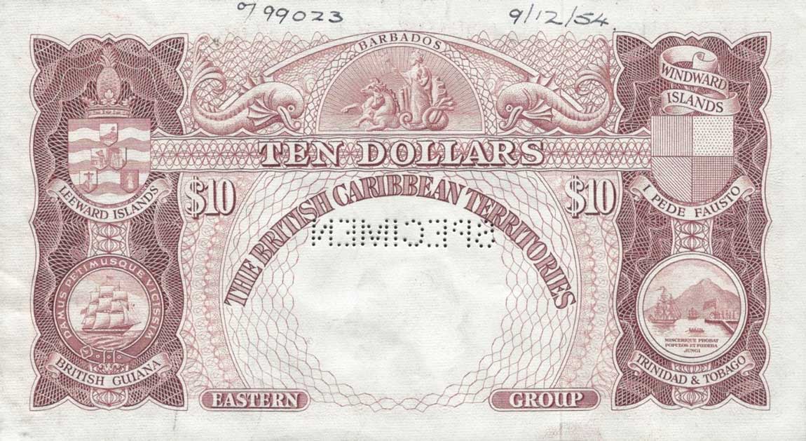 Back of British Caribbean Territories p10s: 10 Dollars from 1953