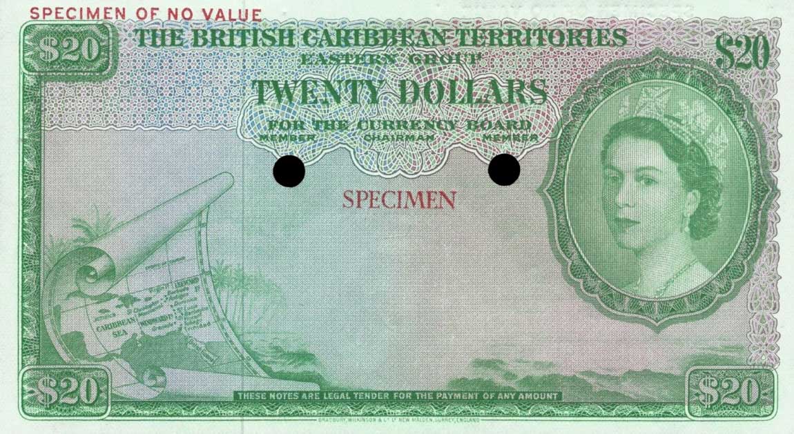 Front of British Caribbean Territories p11ct: 20 Dollars from 1953