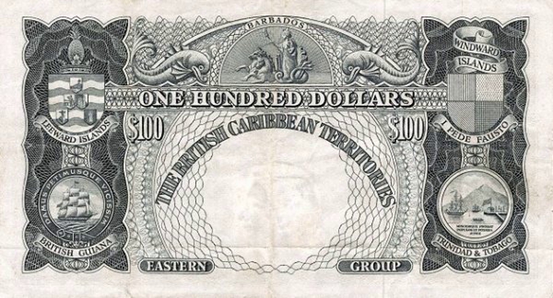 Back of British Caribbean Territories p12c: 100 Dollars from 1957