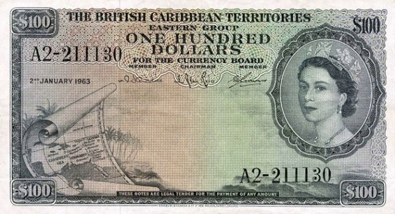 Front of British Caribbean Territories p12d: 100 Dollars from 1963