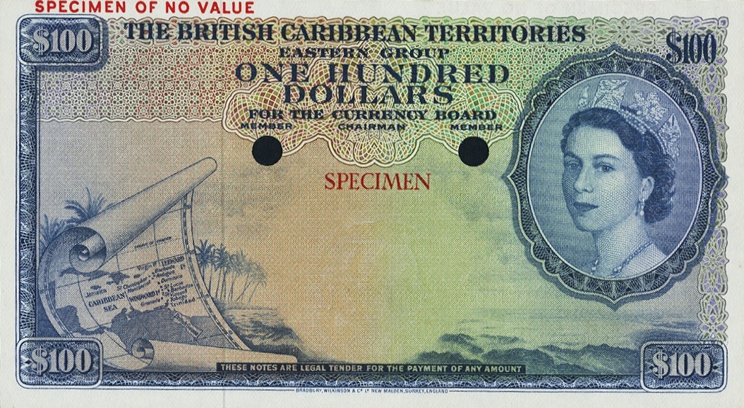 Front of British Caribbean Territories p12s: 100 Dollars from 1953