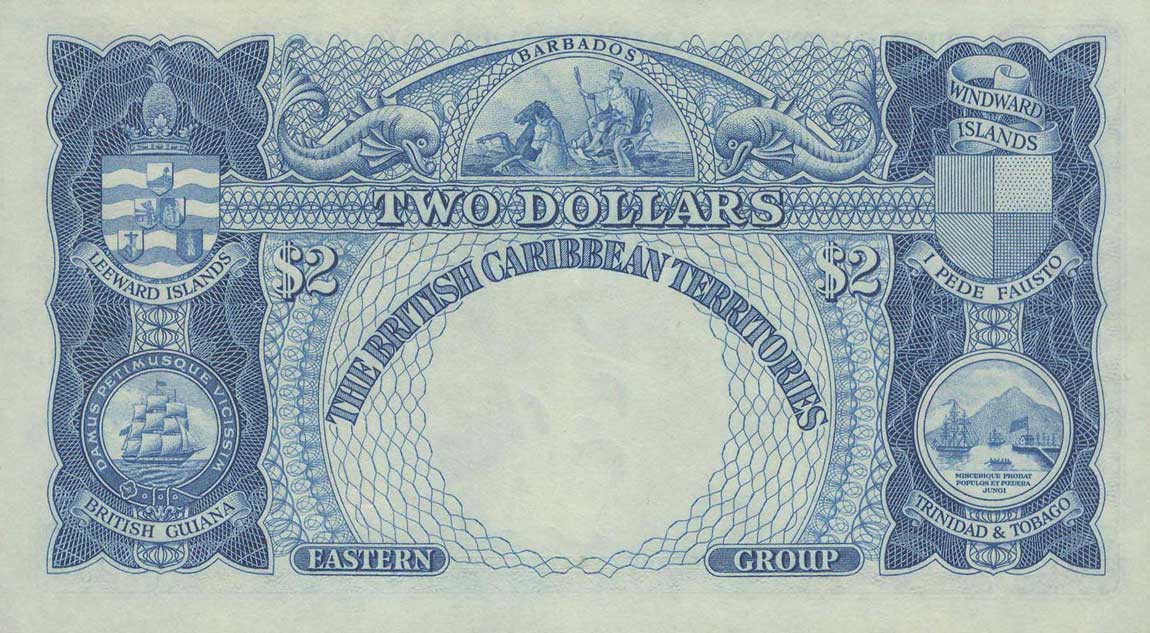Back of British Caribbean Territories p2: 2 Dollars from 1950