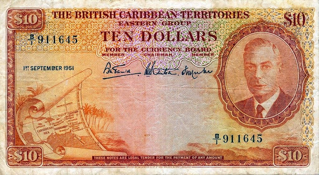 Front of British Caribbean Territories p4: 10 Dollars from 1950