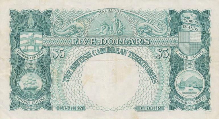 Back of British Caribbean Territories p9a: 5 Dollars from 1953