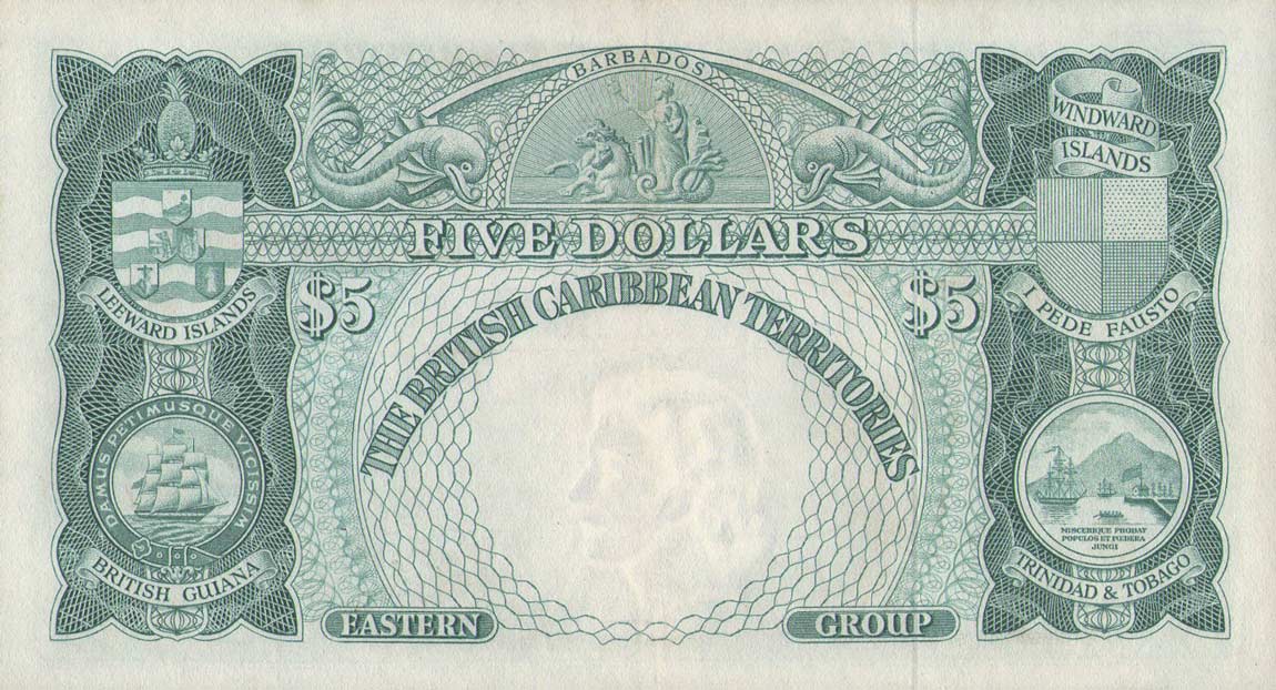 Back of British Caribbean Territories p9c: 5 Dollars from 1961