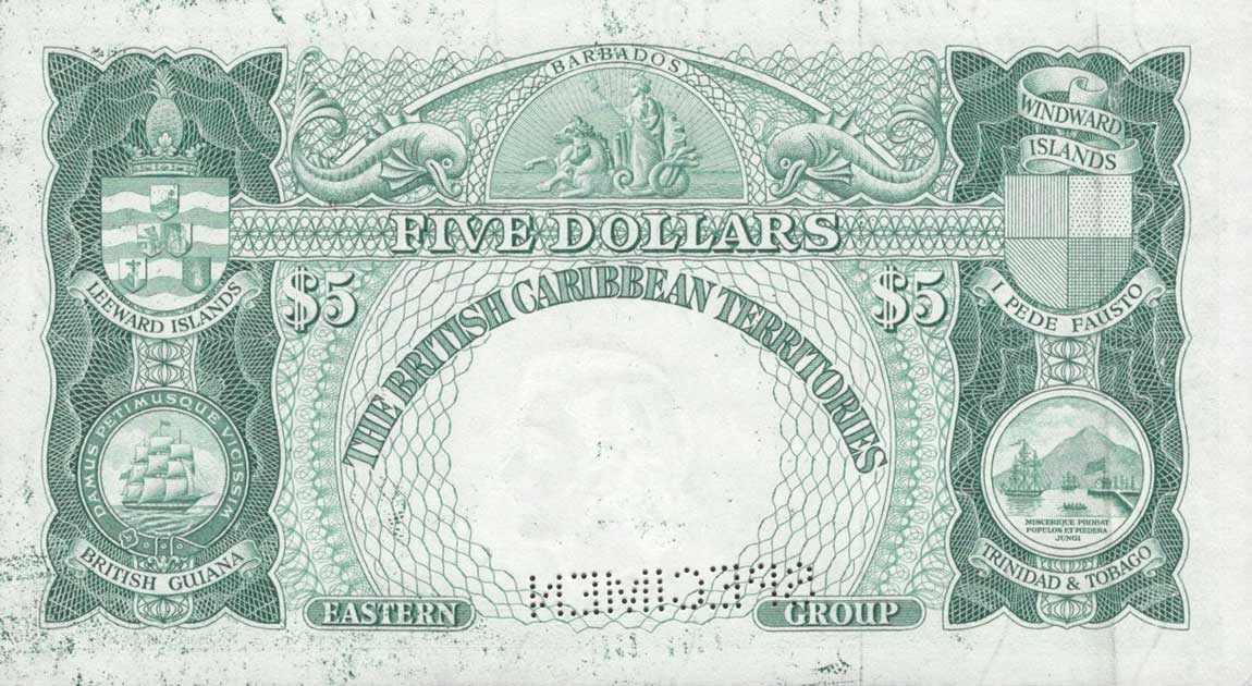 Back of British Caribbean Territories p9s: 5 Dollars from 1955