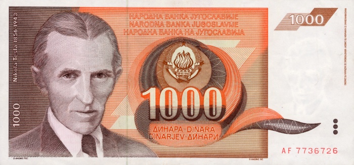 Front of Yugoslavia p107a: 1000 Dinara from 1990
