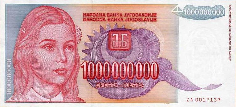 Front of Yugoslavia p126a: 1000000000 Dinara from 1993