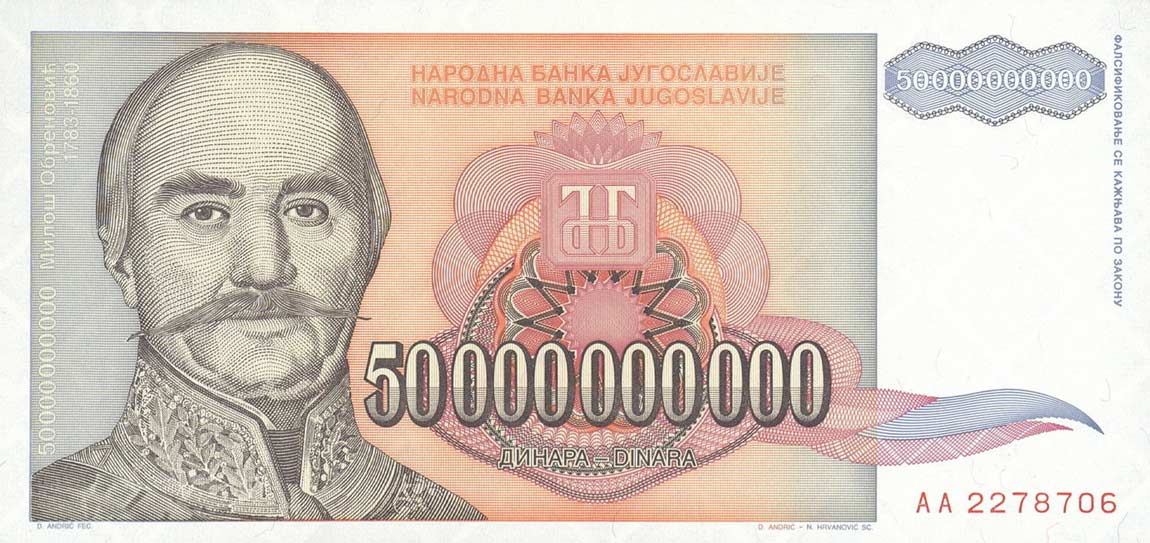 Front of Yugoslavia p136: 50000000000 Dinara from 1993