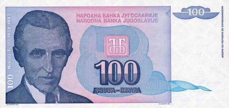 Front of Yugoslavia p139a: 100 Dinara from 1994