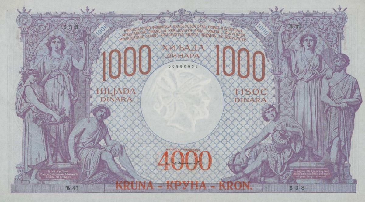 Front of Yugoslavia p20: 4000 Kronen from 1919