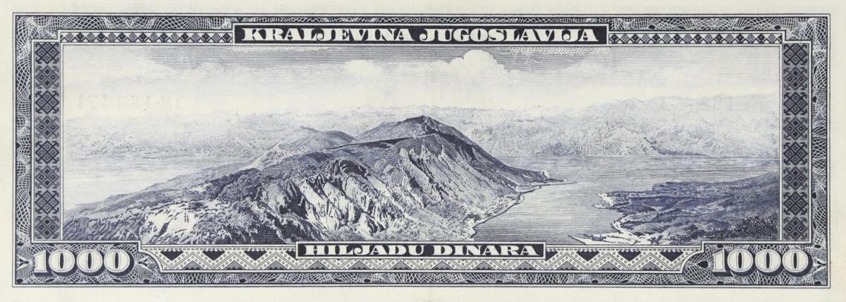 Back of Yugoslavia p35Fa: 1000 Dinara from 1943