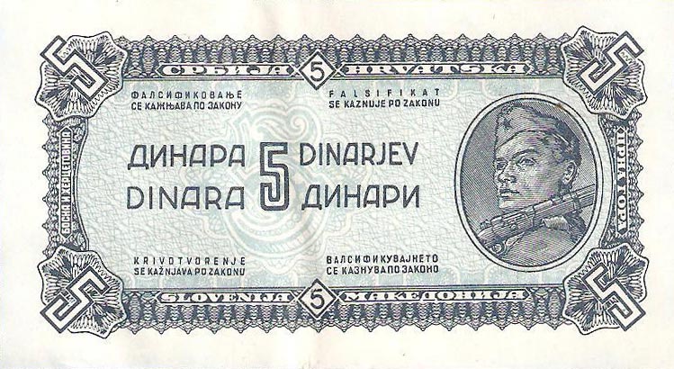 Back of Yugoslavia p49a: 5 Dinara from 1944