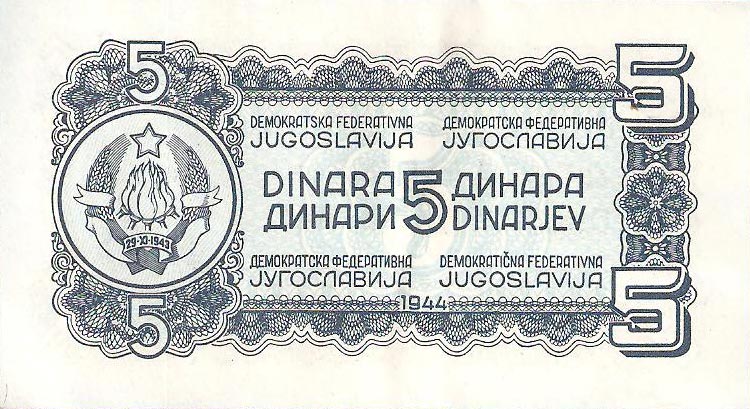 Front of Yugoslavia p49a: 5 Dinara from 1944