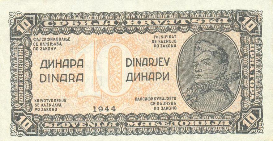 Front of Yugoslavia p50b: 10 Dinara from 1944