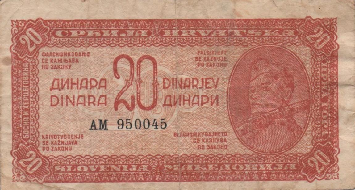 Front of Yugoslavia p51b: 20 Dinara from 1944