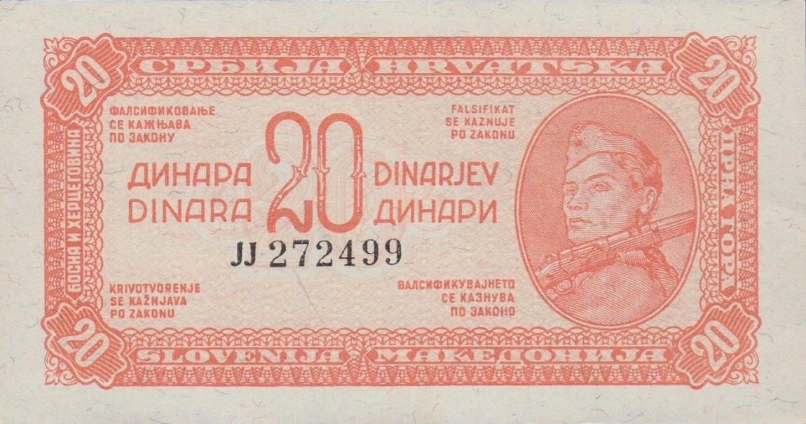 Front of Yugoslavia p51c: 20 Dinara from 1944