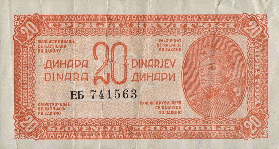 Front of Yugoslavia p51d: 20 Dinara from 1944