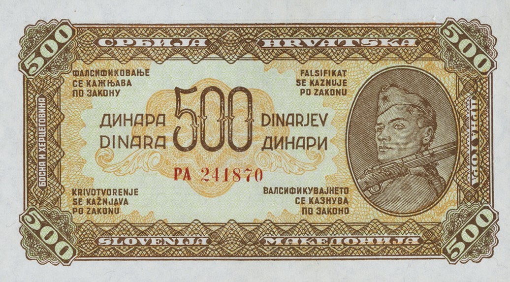 Front of Yugoslavia p54a: 500 Dinara from 1944