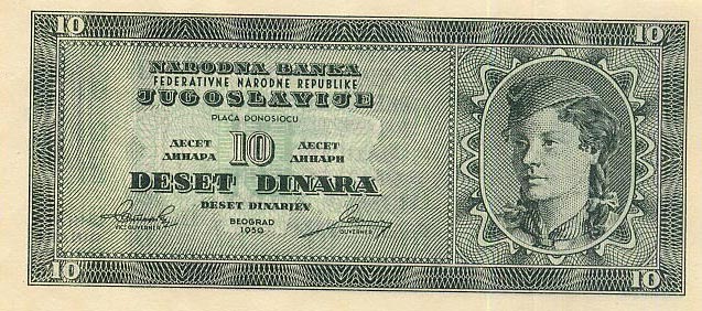 Front of Yugoslavia p67Sa: 10 Dinara from 1950