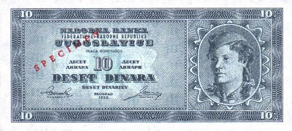 Front of Yugoslavia p67Ss: 10 Dinara from 1950