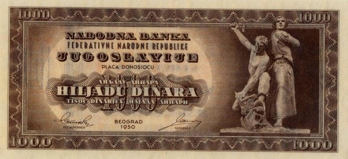 Front of Yugoslavia p67X: 1000 Dinara from 1950
