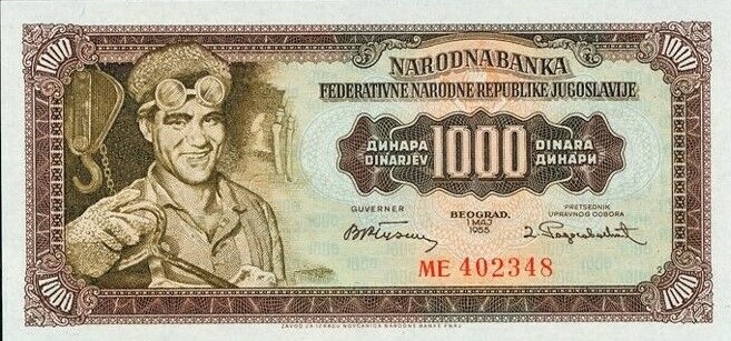 Front of Yugoslavia p71b: 1000 Dinara from 1955