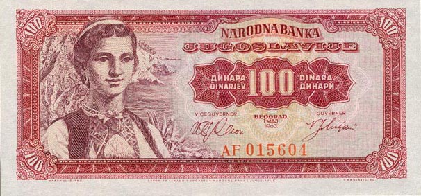 Front of Yugoslavia p73a: 100 Dinara from 1963