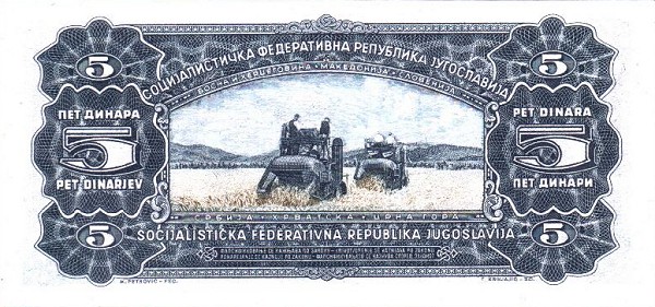 Back of Yugoslavia p77a: 5 Dinara from 1965