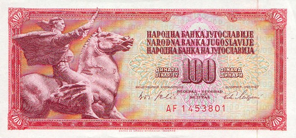 Front of Yugoslavia p80c: 100 Dinara from 1965