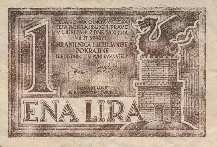 Back of Yugoslavia pR17: 1 Lira from 1944