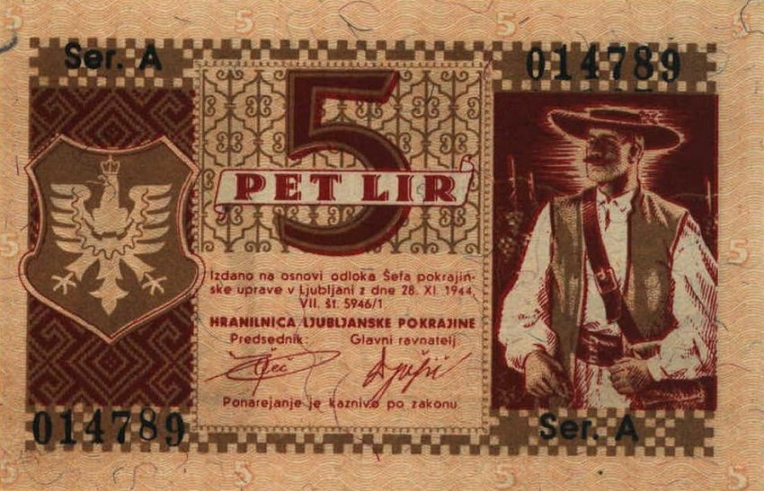 Front of Yugoslavia pR19: 5 Lir from 1944