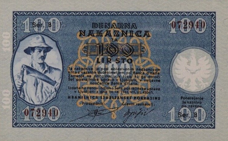 Front of Yugoslavia pR22a: 100 Lir from 1944