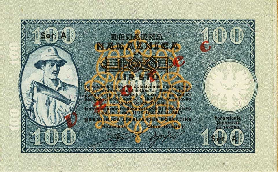 Back of Yugoslavia pR22s: 100 Lir from 1944